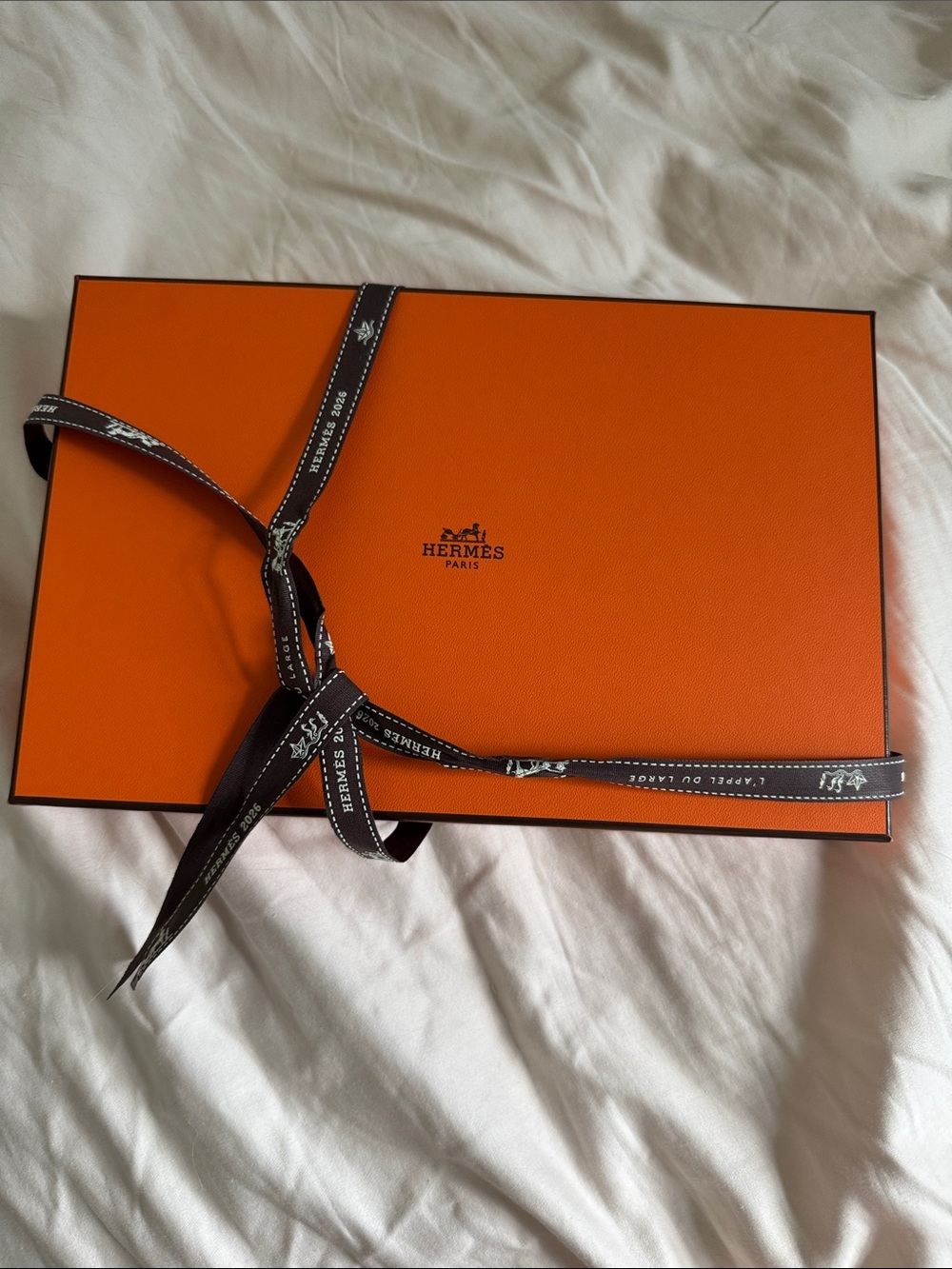 Authentic Hermes Orange gift Box with Brown Branded Ribbon